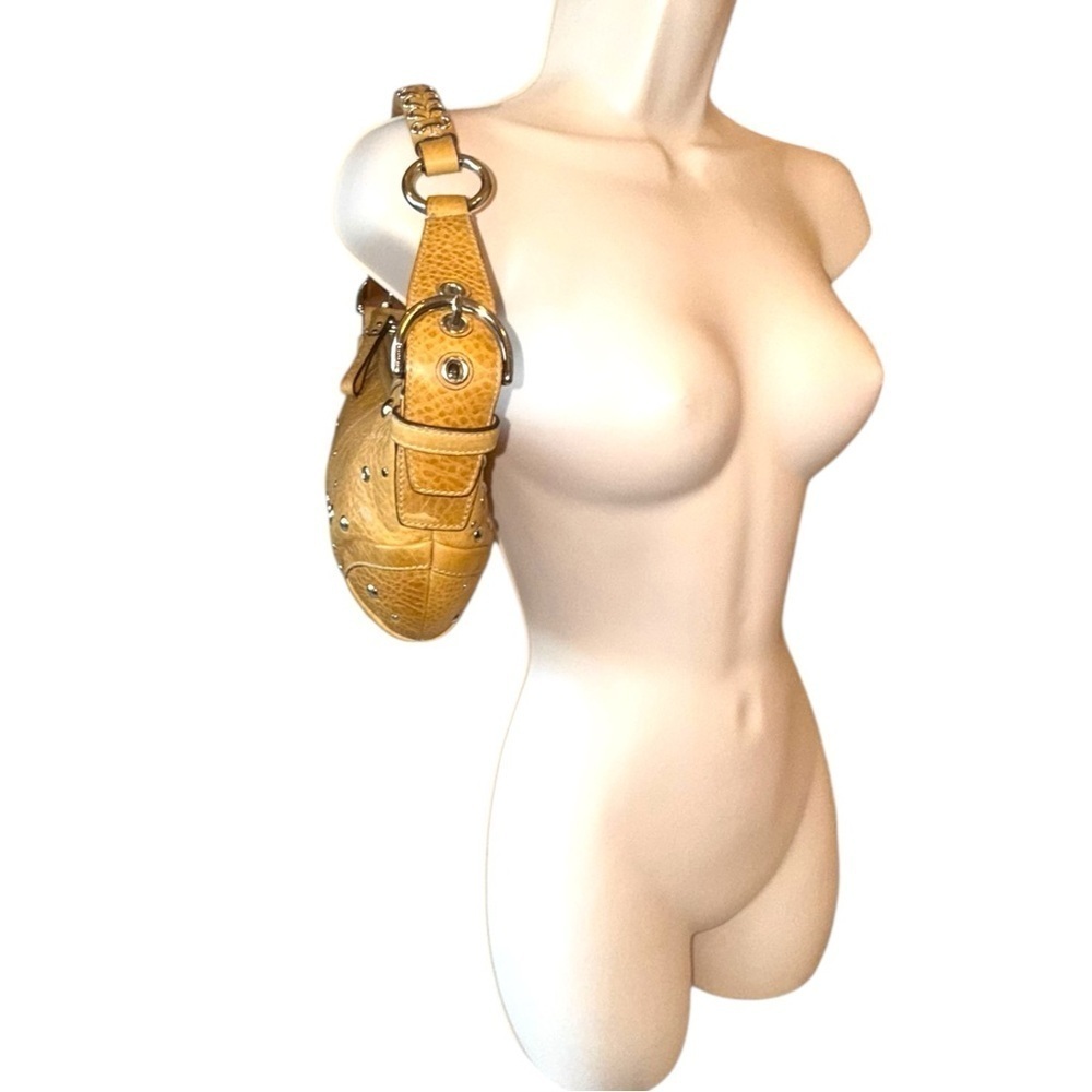 $155 firm Coach  Studded Crescent Camel  Demi Hobo Bag Big Buckle Strap F10931 - Picture 13 of 17